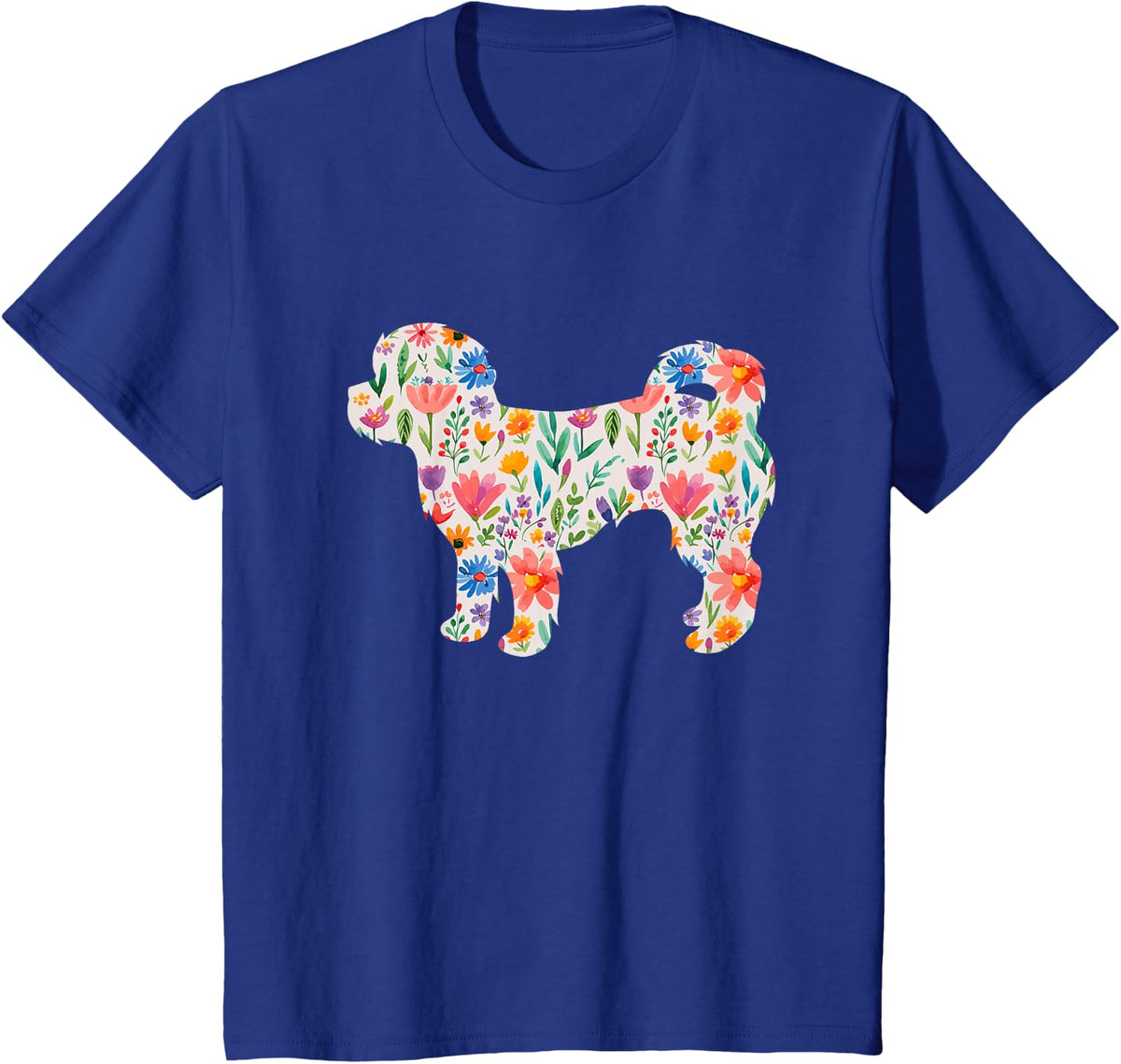 Shih Poo watercolor flowers design T-Shirt - Royal Blue