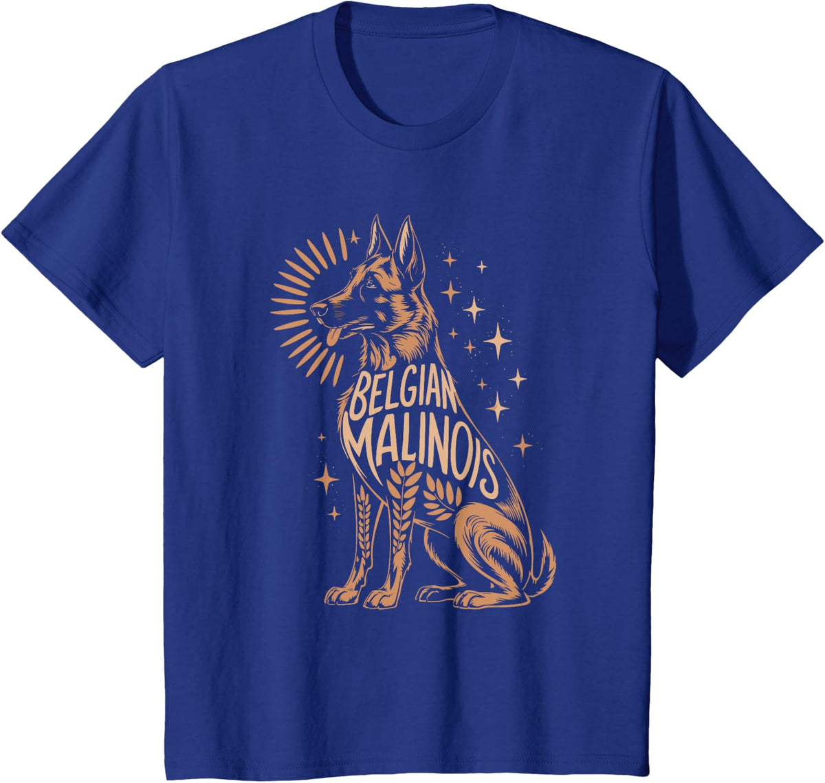 Floral Whimsical Belgian Malinois Belgian Shepherd Mally T-Shirt - Royal Blue