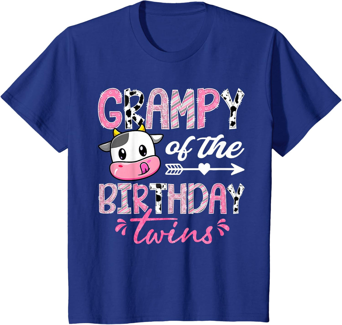 Grampy of The Birthday Twins Farm Cow 1st Birthday Party T-Shirt - Royal Blue
