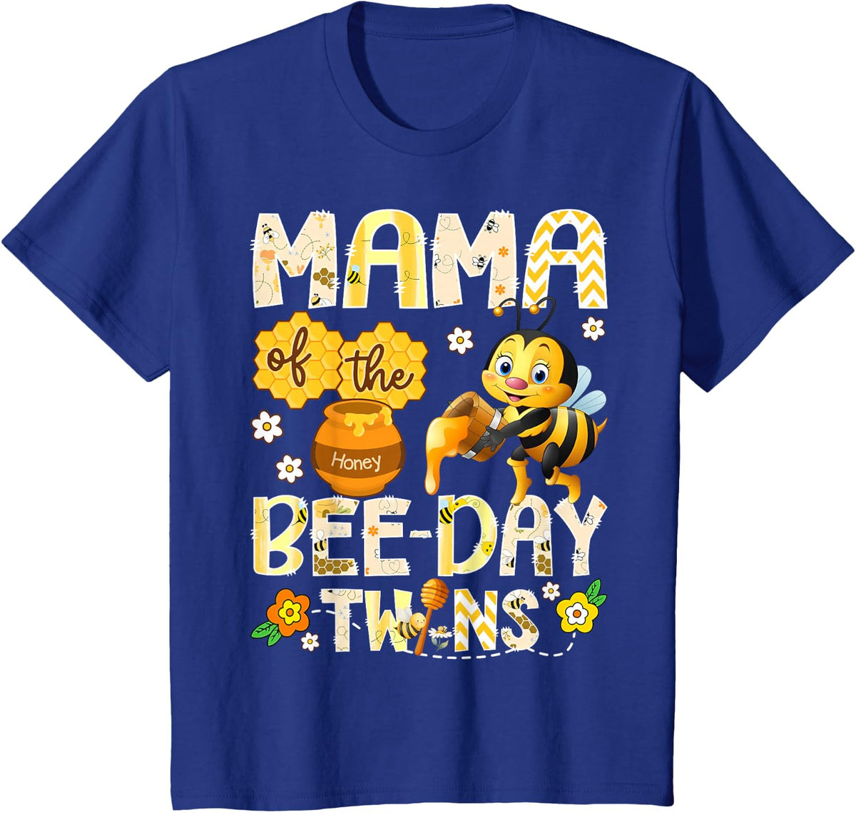 Mama of The Bee-Day Twins Funny Mama to Bee T-Shirt - Royal Blue