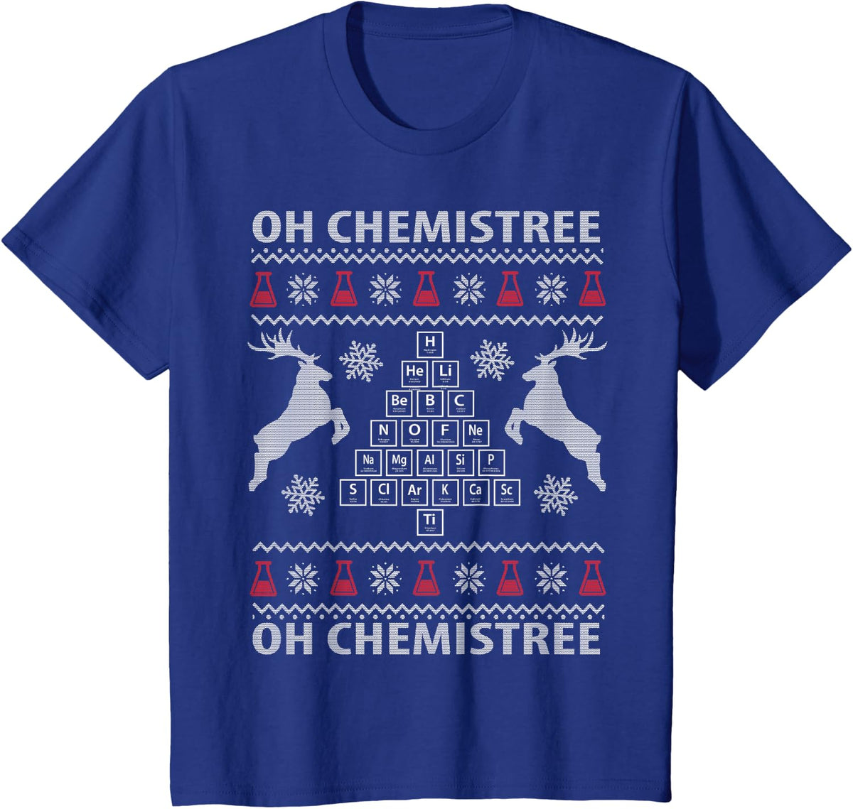 Oh Chemistree Ugly Christmas Sweater Science Student Teacher T-Shirt - Royal Blue