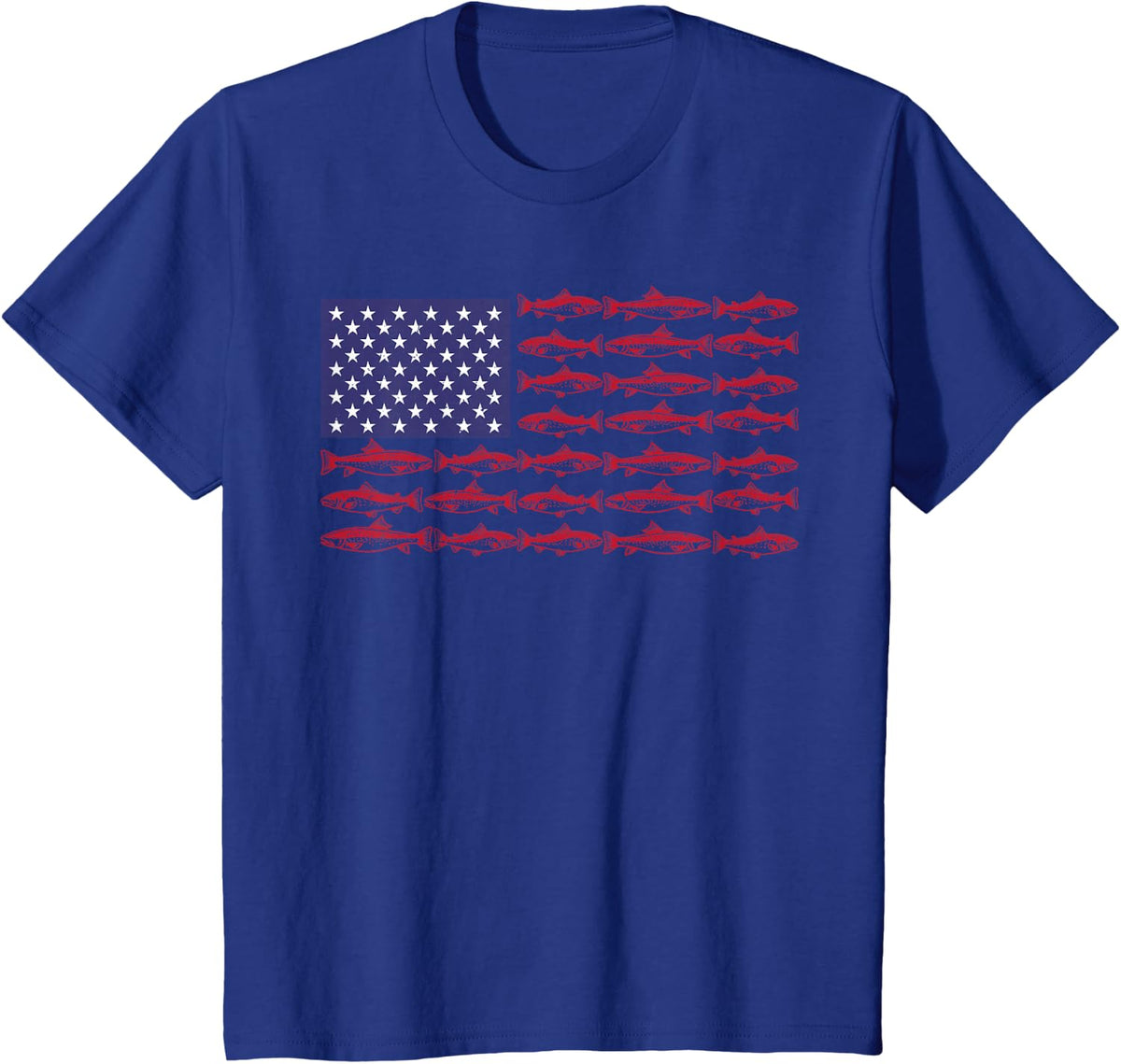 Fishing American Flag Boy Men Largemouth Bass Fish Patriotic T-Shirt - Royal Blue