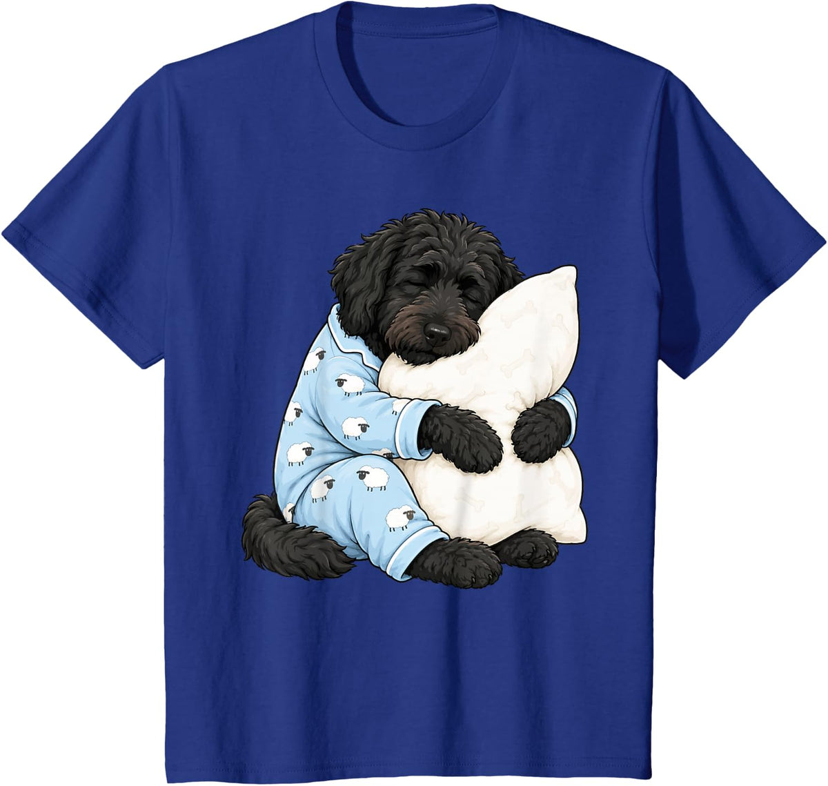 Black Labradoodle Sleeping in Cute Pajamas Sleep Doodle Dog T-Shirt - Royal Blue