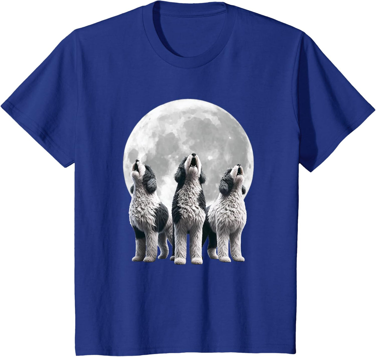 Sheepadoodles Howling At The Moon, Funny Sheepadoodle T-Shirt - Royal Blue