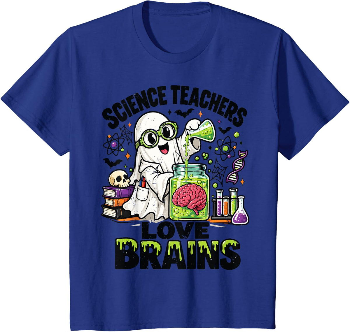 Ghost Science Teachers Love Brains Biology Halloween Costume T-Shirt - Royal Blue