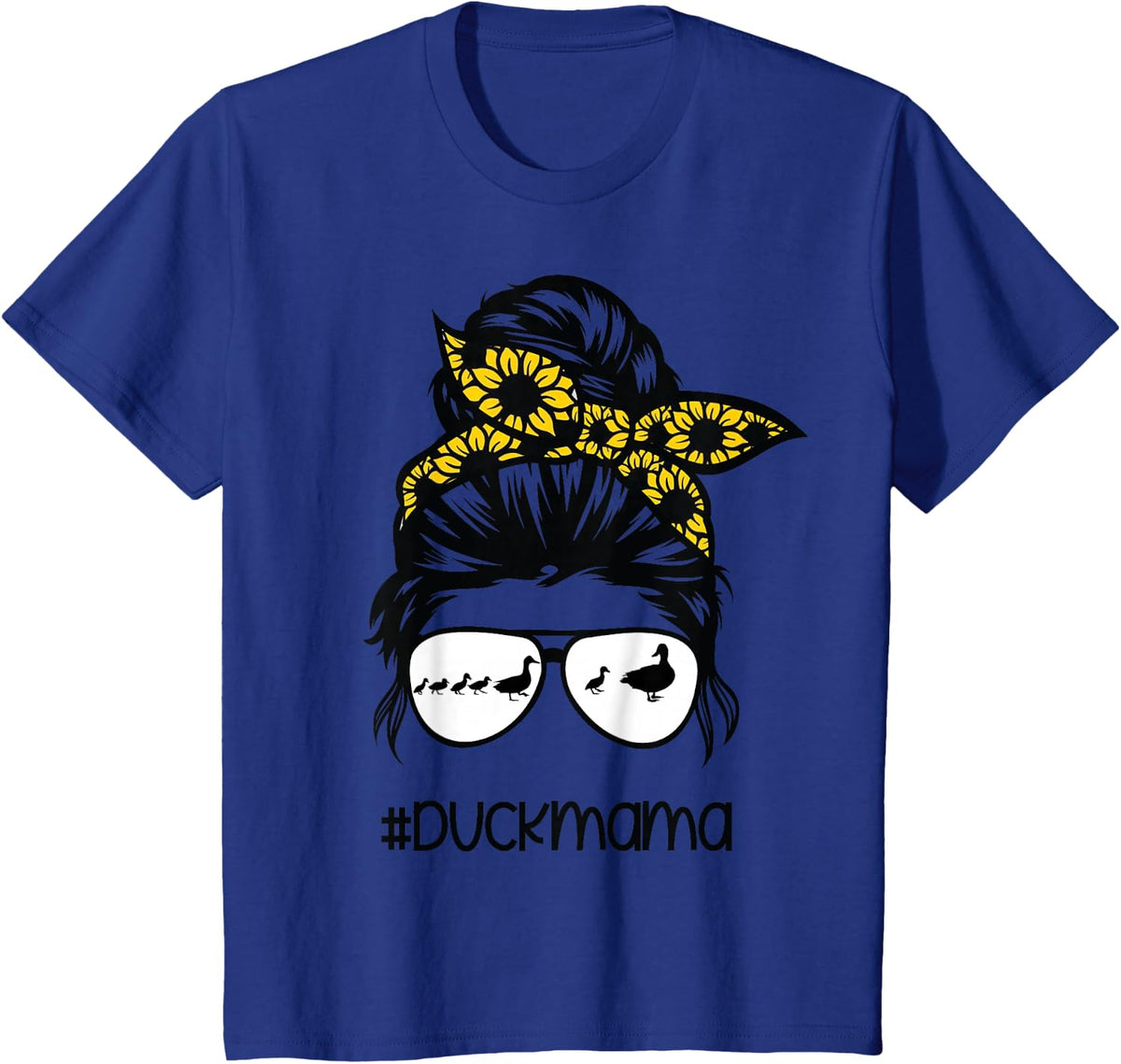Duck Mama Messy Bun Sunflower Shirt for Women Girls Funny Duck Mom Tee T-Shirt - Royal Blue