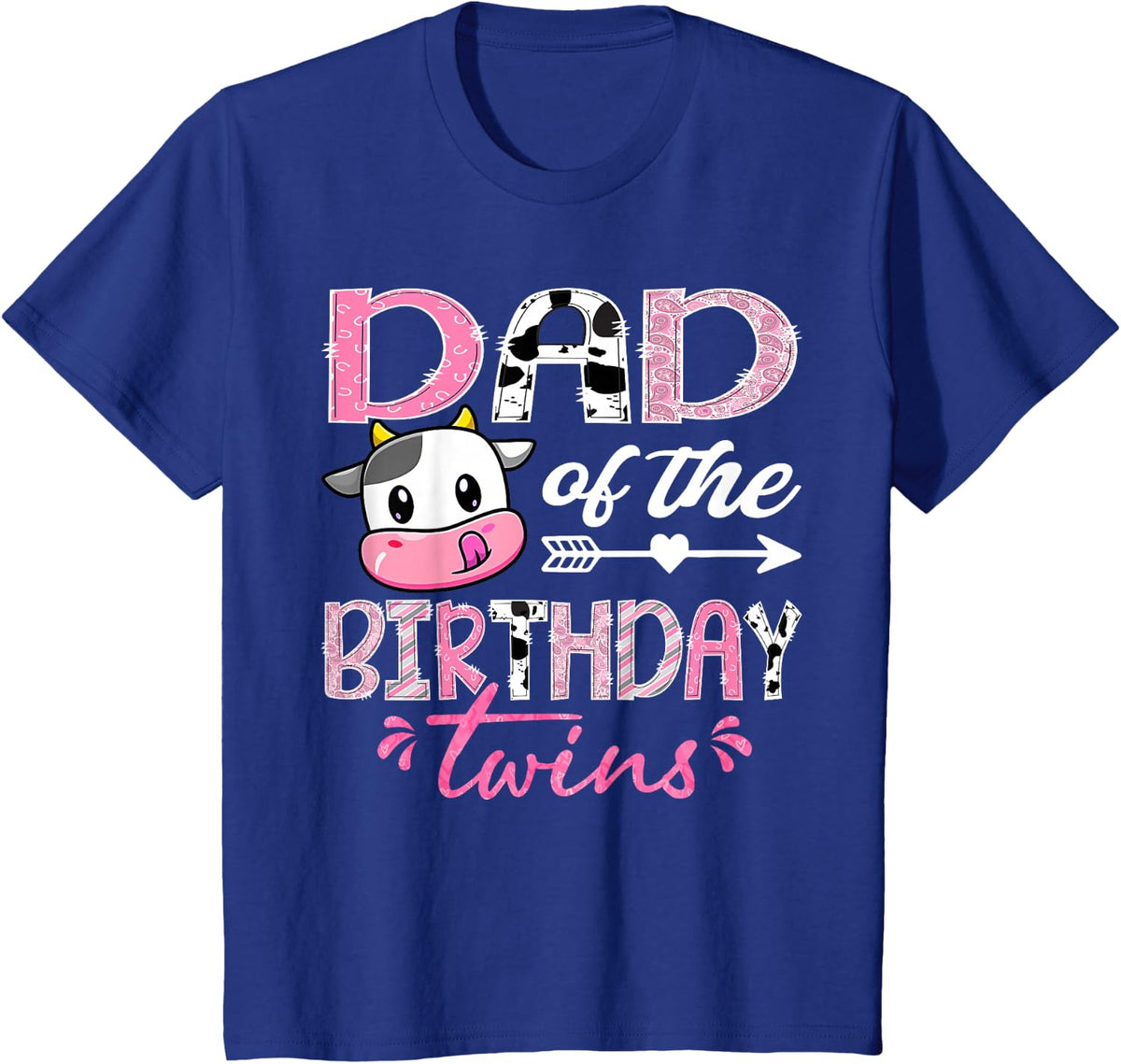 Dad of The Birthday Twins Farm Cow 1st Birthday Party T-Shirt - Royal Blue