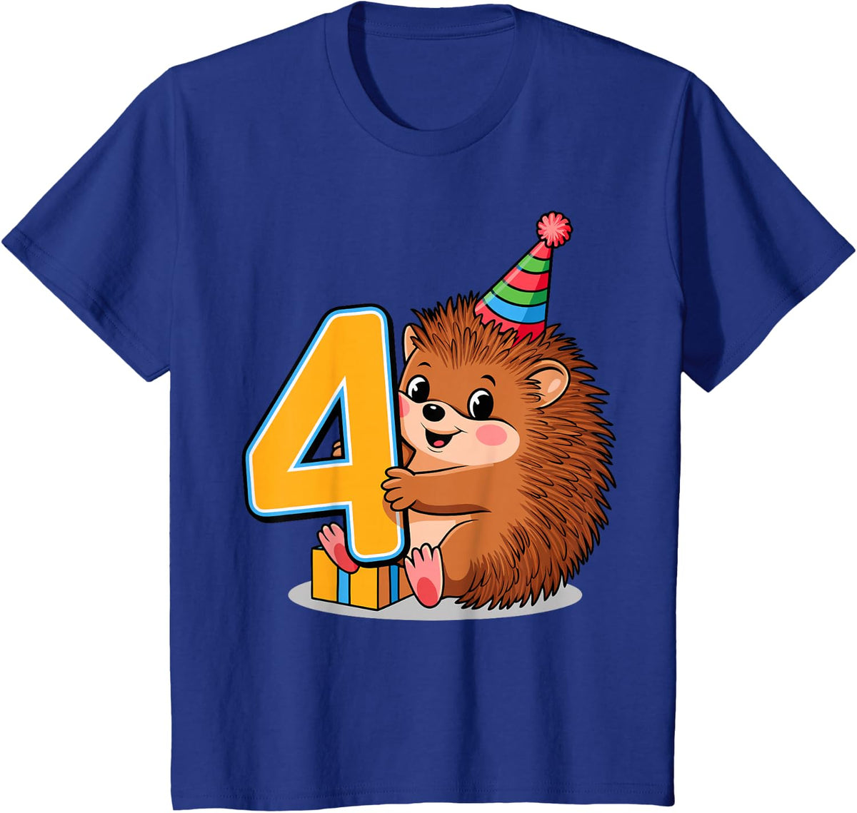 4th Birthday Hedgehog Kids T-Shirt - Royal Blue