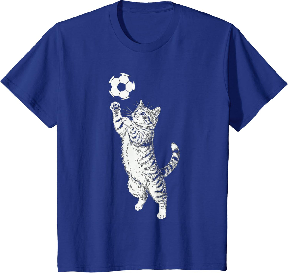 Cute Black and White Vintage Tabby Cat Kitten Playing Soccer Tee T-Shirt - Royal Blue