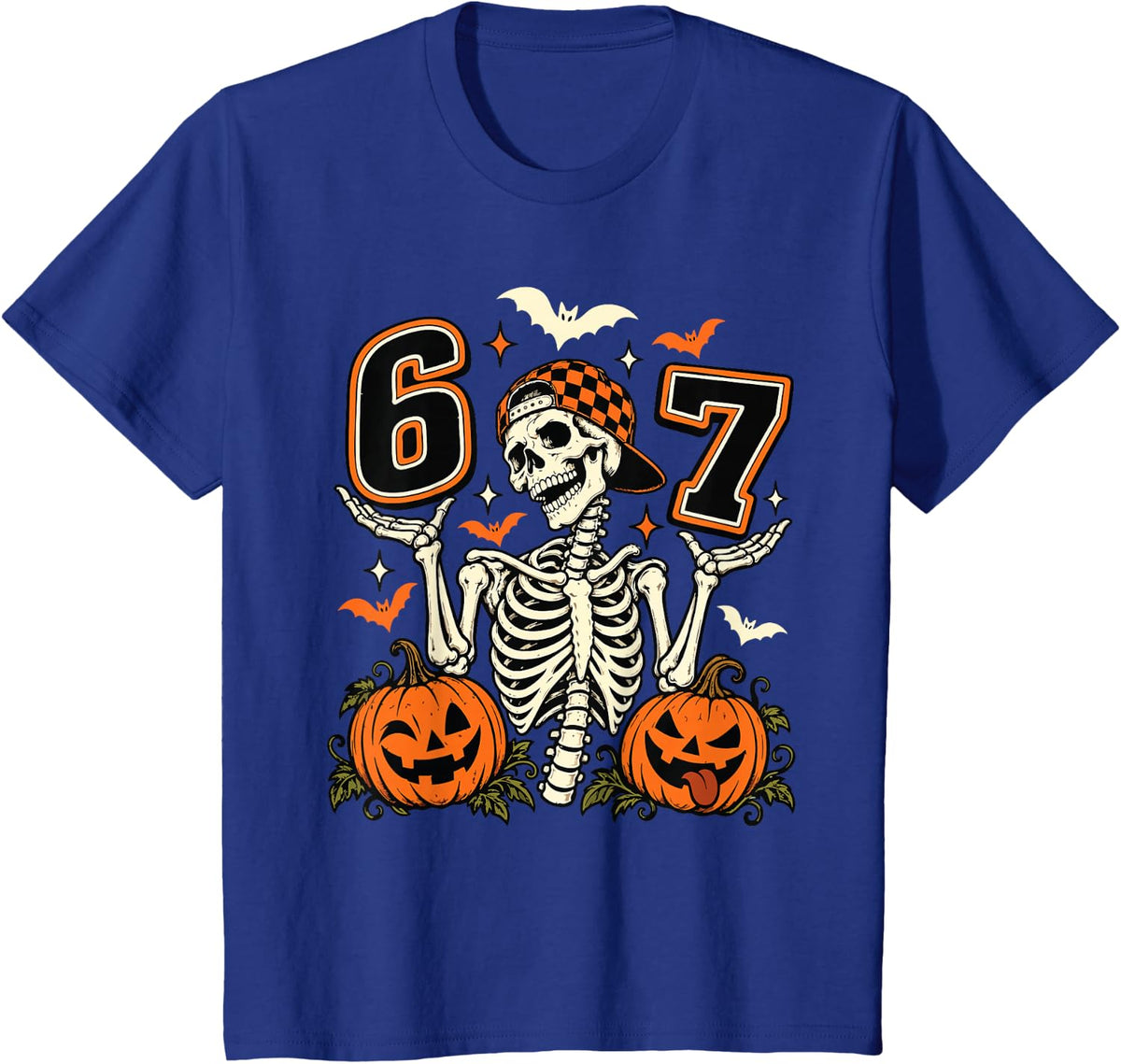 67 Halloween Funny Skeleton Pumpkin Six Seven Men Boys T-Shirt - Royal Blue