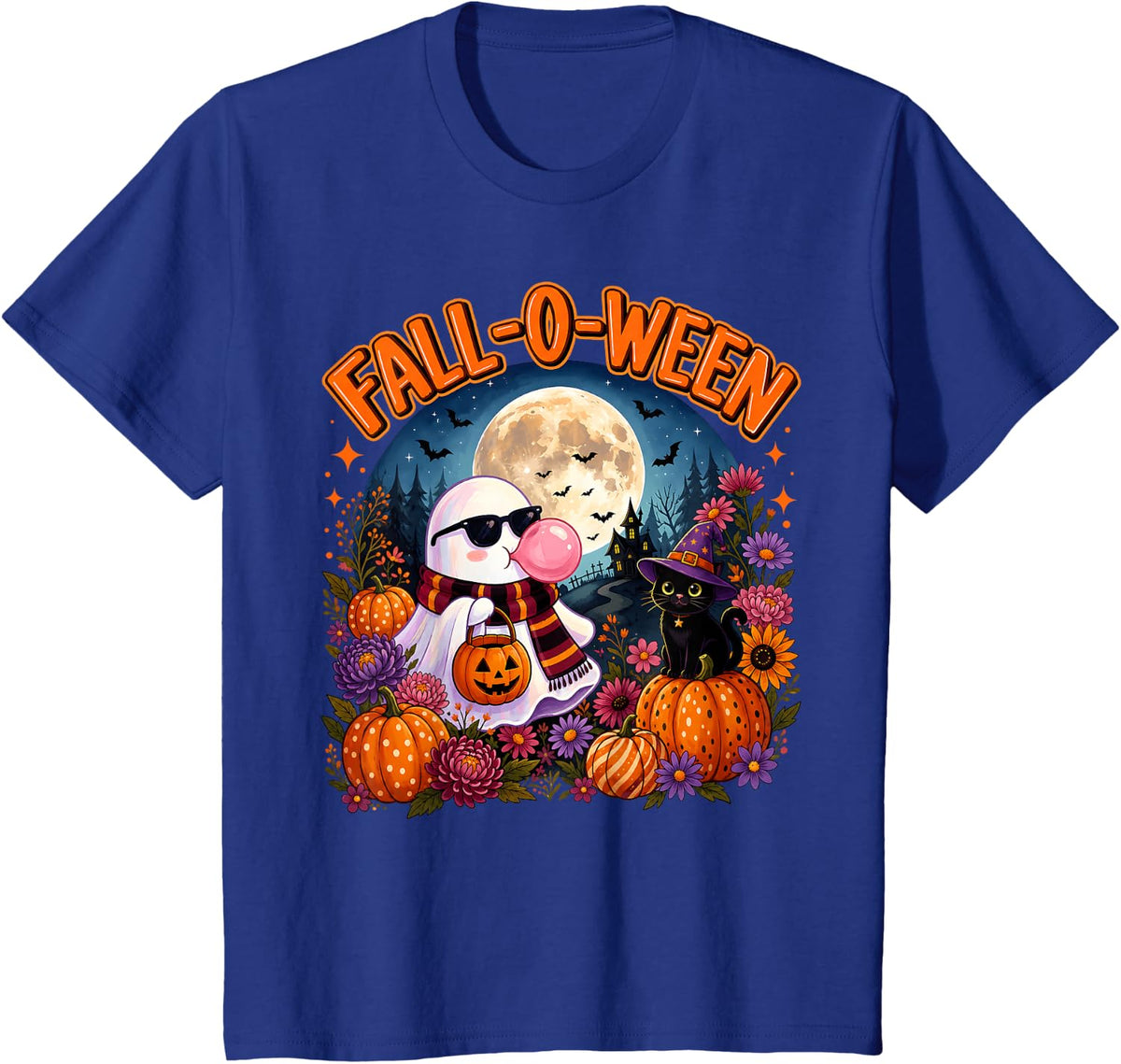 Fall-o-ween Ghost Halloween Spooky Season Men Women Kid T-Shirt - Royal Blue