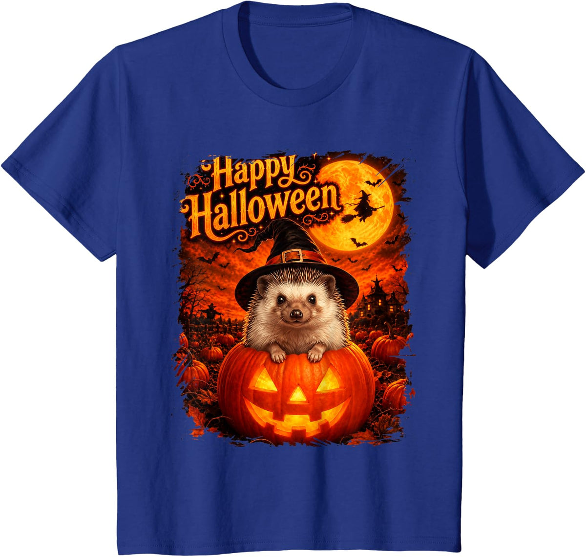 Cute Hedgehog Happy Halloween Night T-Shirt - Royal Blue
