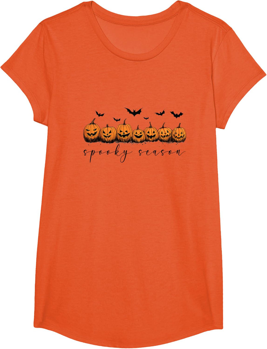 Spooky Season Cute Pumpkins T-Shirt - Girls Orange