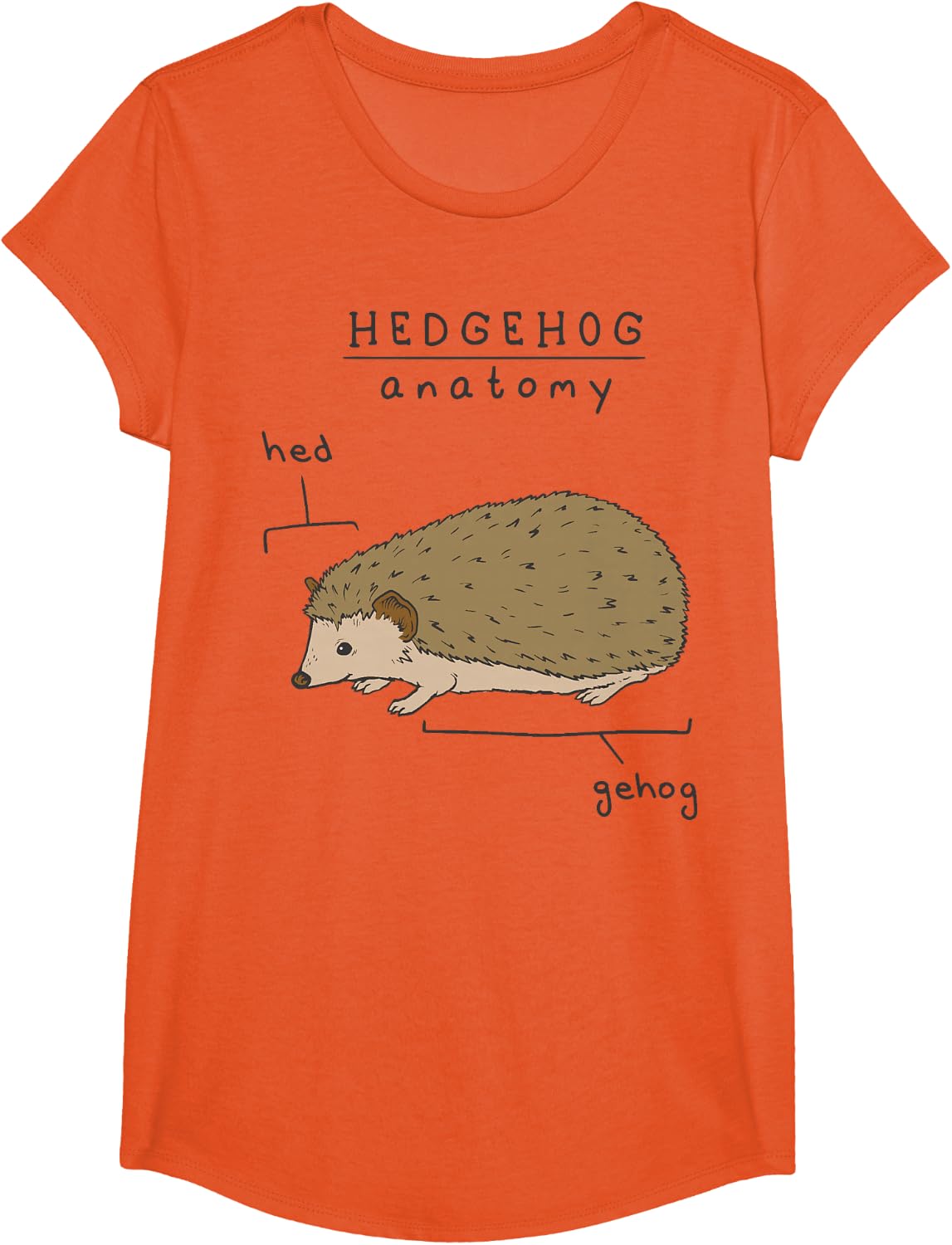 Hedgehog Anatomy Illustration with Labels T-Shirt - Girls Orange