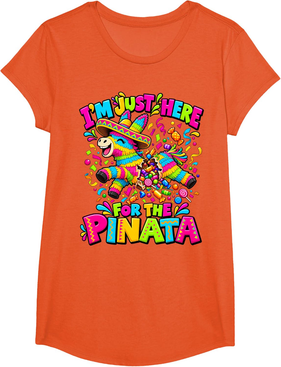 Cinco De Mayo I'm Just Here for The Pinata Fiesta Party T-Shirt - Girls Orange