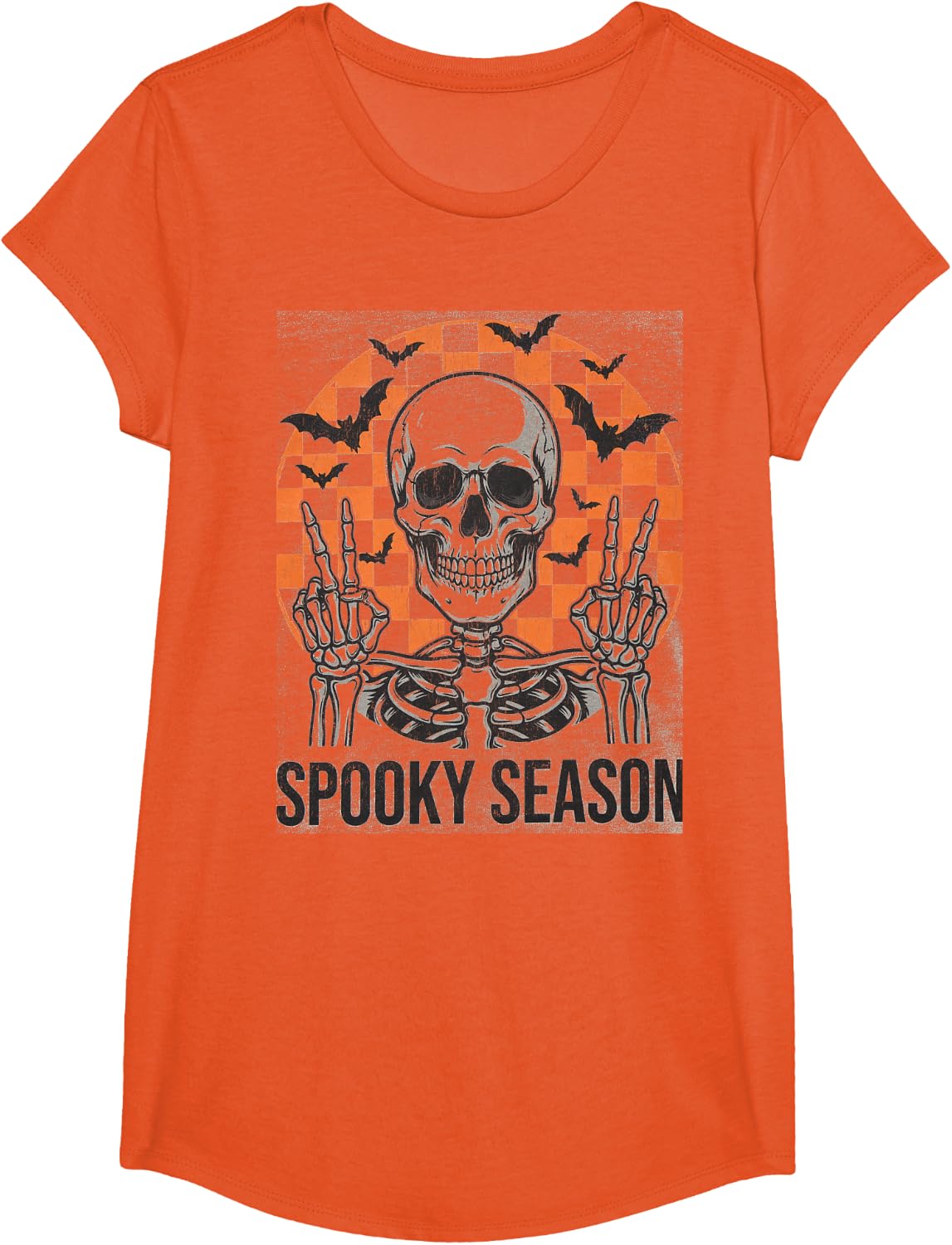 Spooky Season Halloween Vibes Skeleton Scary Men Women Kids T-Shirt - Girls Orange
