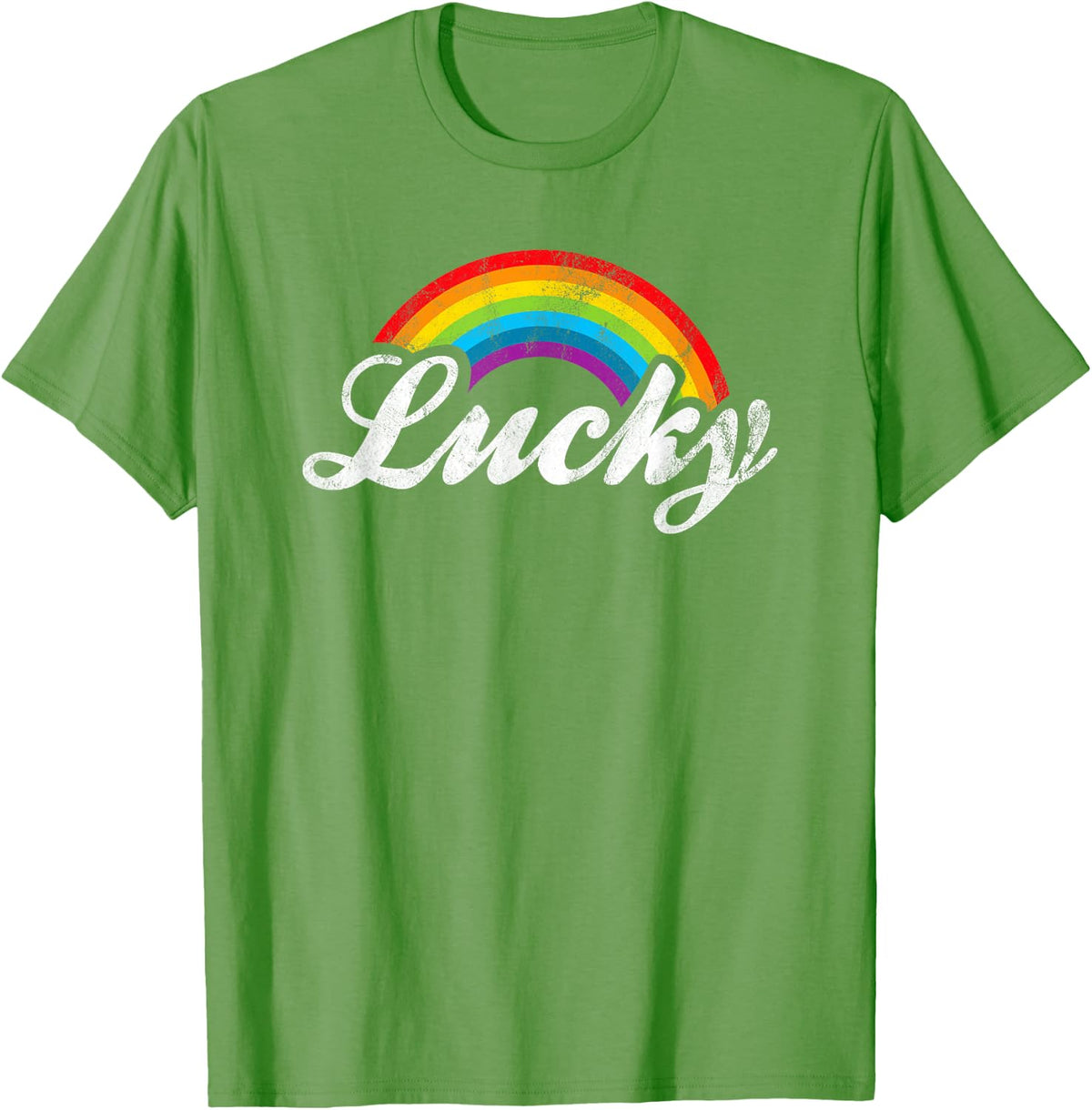 Green Retro Lucky St. Patricks Day Rainbow T-Shirt - Grass Green