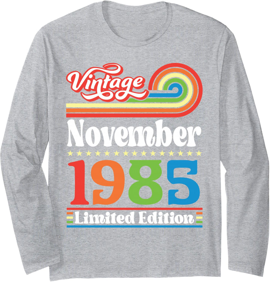 Vintage November 1985 41 Years Being Awesome Limited Edition Long Sleeve T-Shirt - Adult Unisex Heather Grey