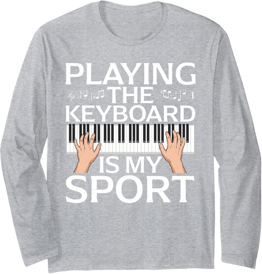 Keyboard Player Art for Men Women Kids Piano Keyboardist Long Sleeve T-Shirt - Adult Unisex Heather Grey