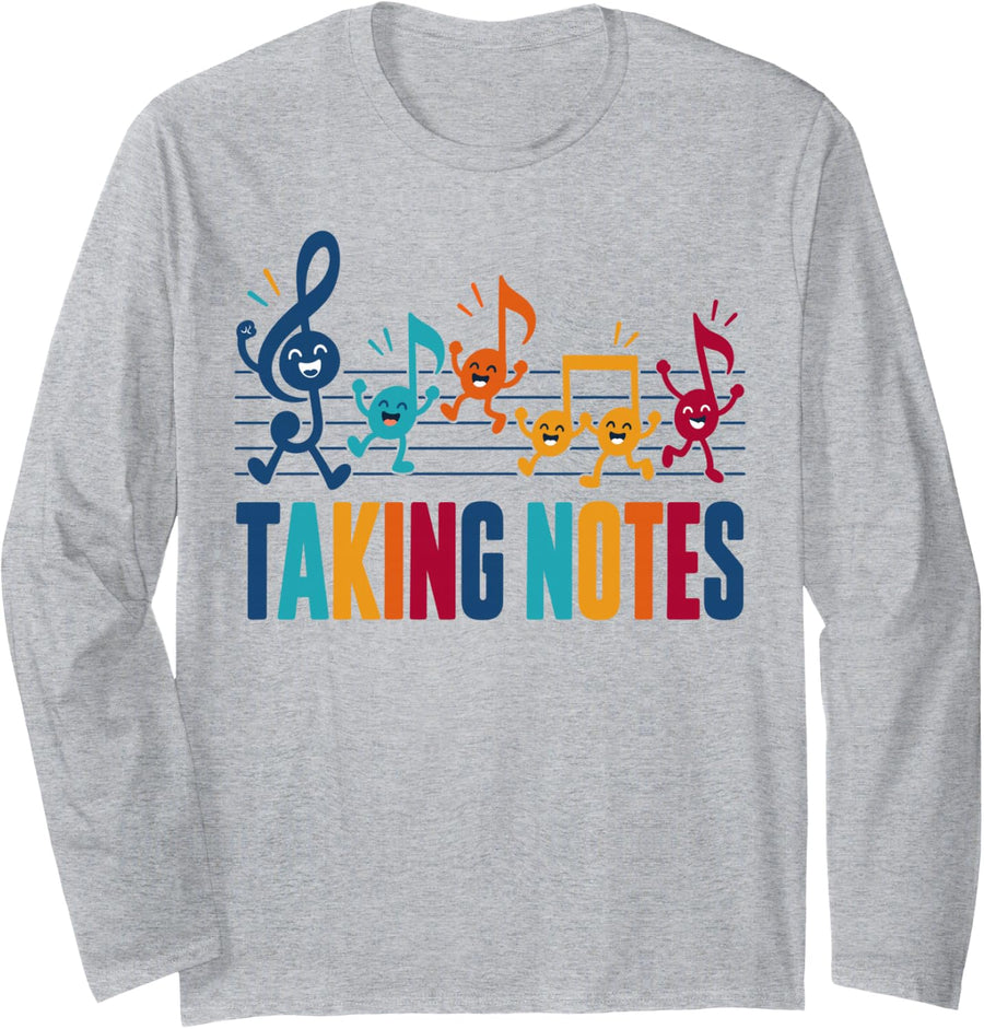 Taking Notes Music Teacher Musician Musical Note Long Sleeve T-Shirt - Adult Unisex Heather Grey