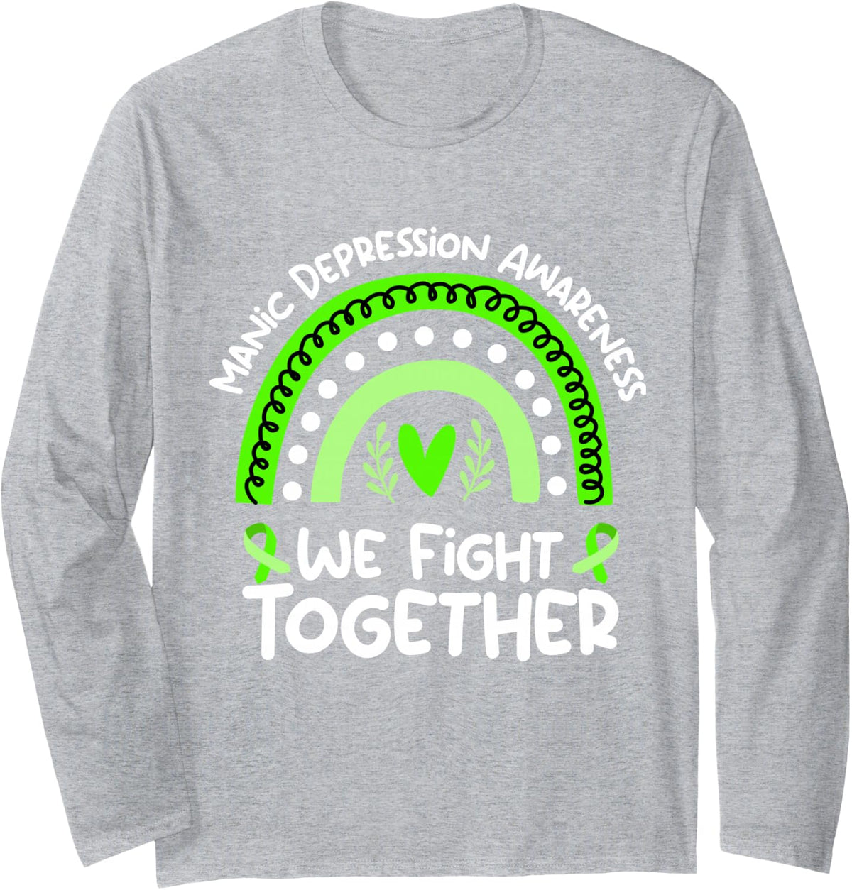 We Fight Together | Manic Depression Awareness Long Sleeve T-Shirt - Adult Unisex Heather Grey