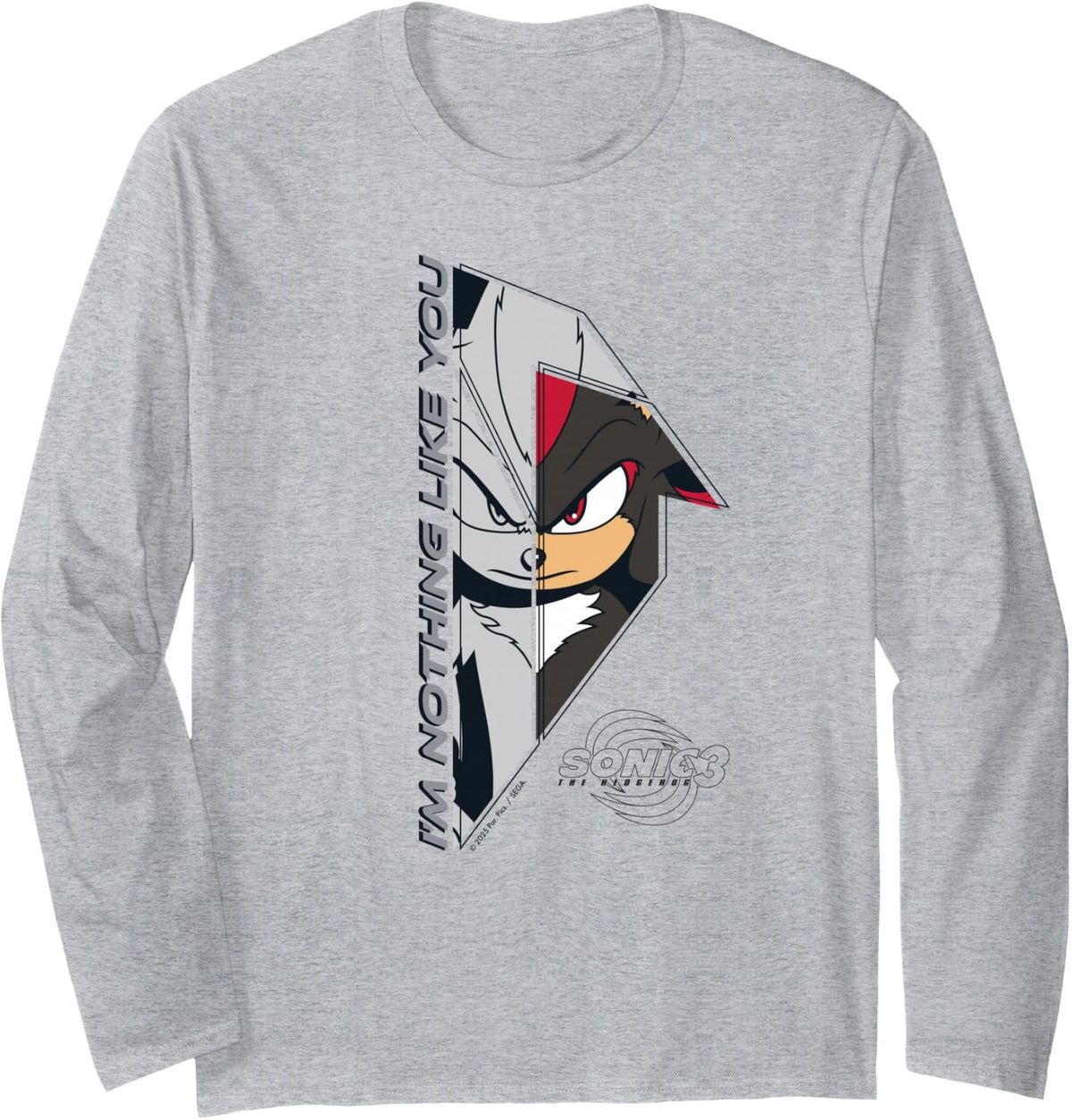 Sonic the Hedgehog 3 - Shadow "I'm Nothing Like You" Long Sleeve T-Shirt - Adult Unisex Heather Grey