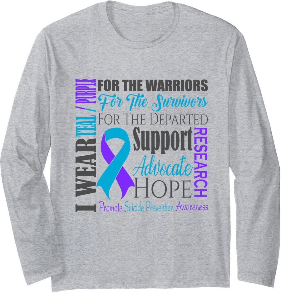 Suicide Prevention Awareness Long Sleeve T-Shirt - Adult Unisex Heather Grey