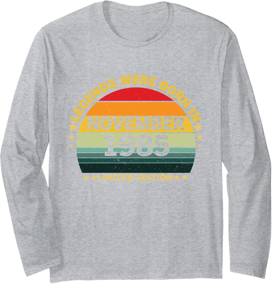 Retro 41st Birthday Legends were Born in November 1985 Long Sleeve T-Shirt - Adult Unisex Heather Grey