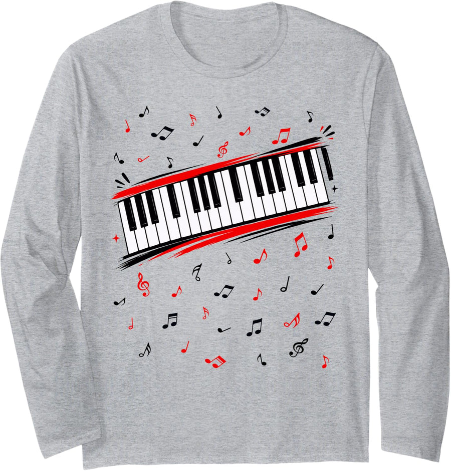 80s Piano Just Beats It Keyboard Men Women Long Sleeve T-Shirt - Adult Unisex Heather Grey