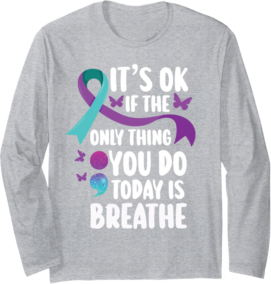 Depression Awareness Suicide Prevention Long Sleeve T-Shirt - Adult Unisex Heather Grey