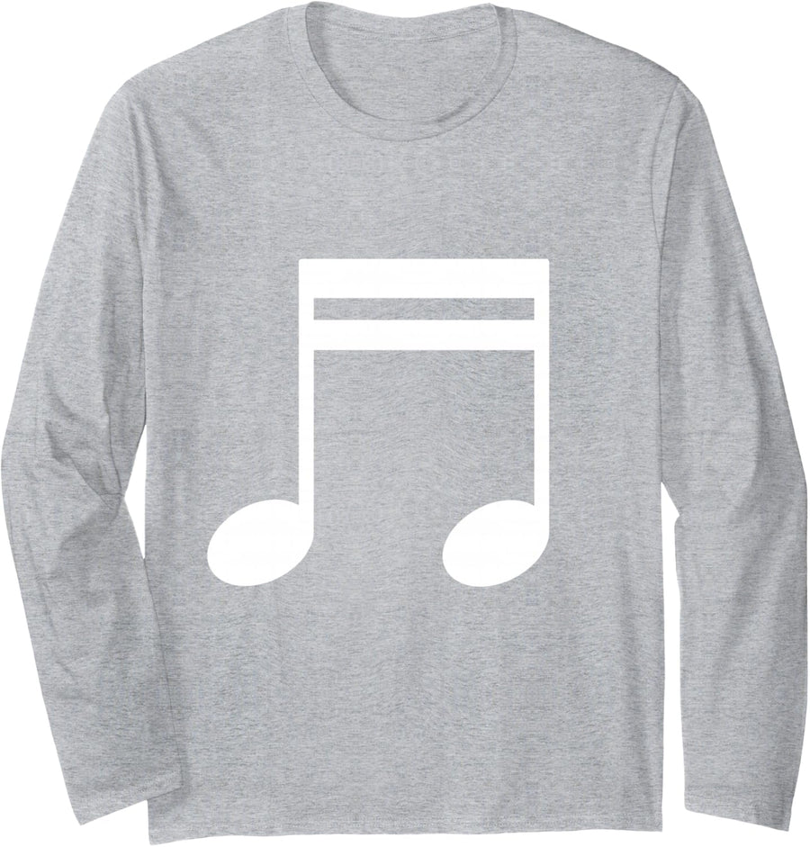 White Sixteenth Note Music Symbol for Musicians Long Sleeve T-Shirt - Adult Unisex Heather Grey