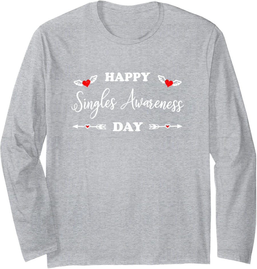 Happy Singles Awareness Day Funny Valentines Day Long Sleeve T-Shirt - Adult Unisex Heather Grey