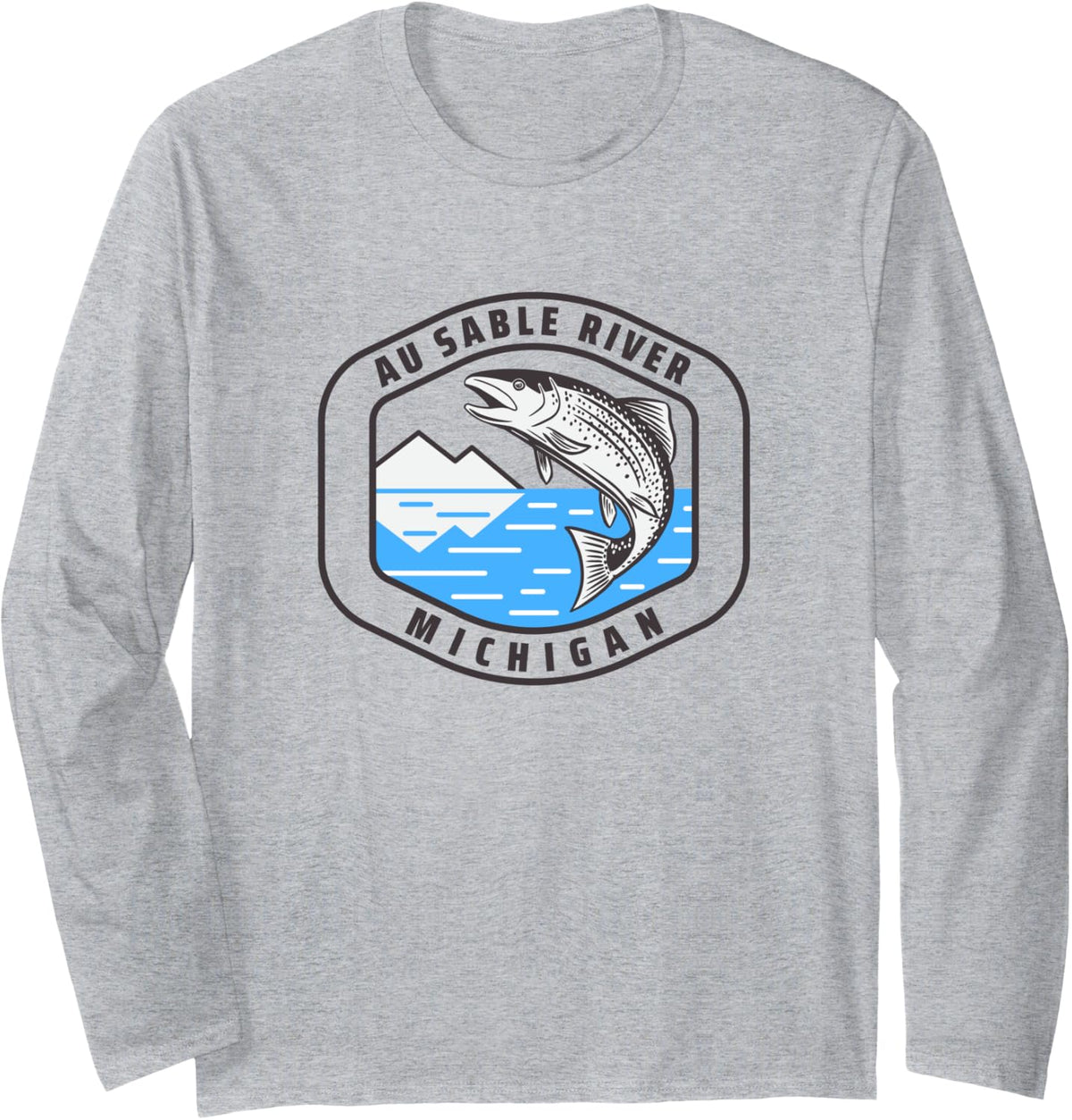 Au Sable River Michigan - Fly Fishing Fisherman Long Sleeve T-Shirt - Adult Unisex Heather Grey