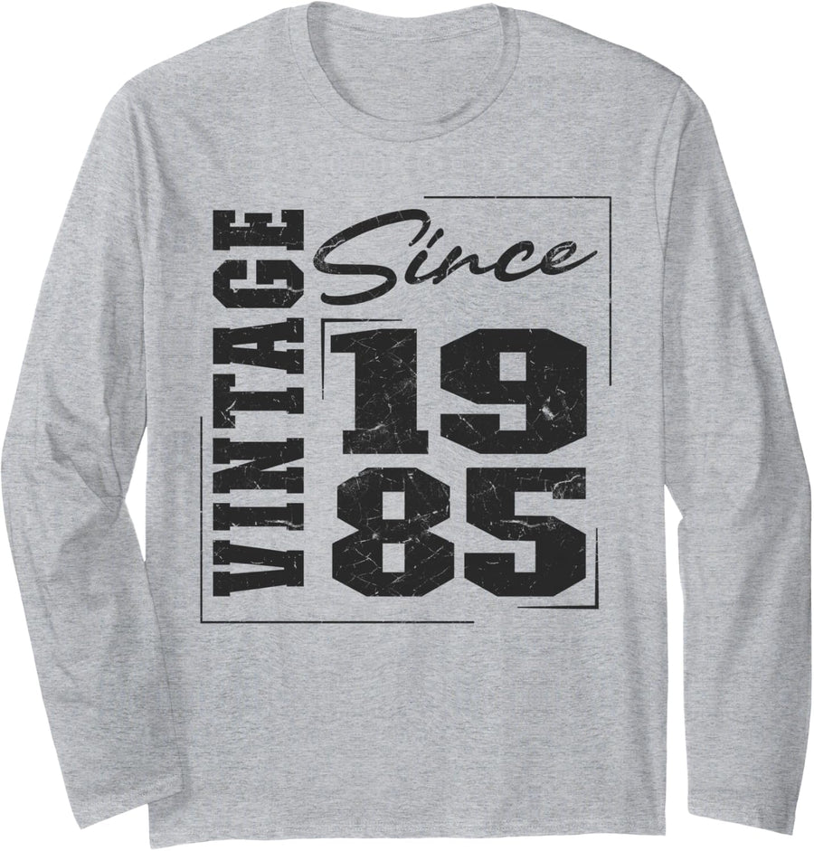 Born in 1985, Bold Varsity Vintage Since 1985 Birthday Long Sleeve T-Shirt - Adult Unisex Heather Grey