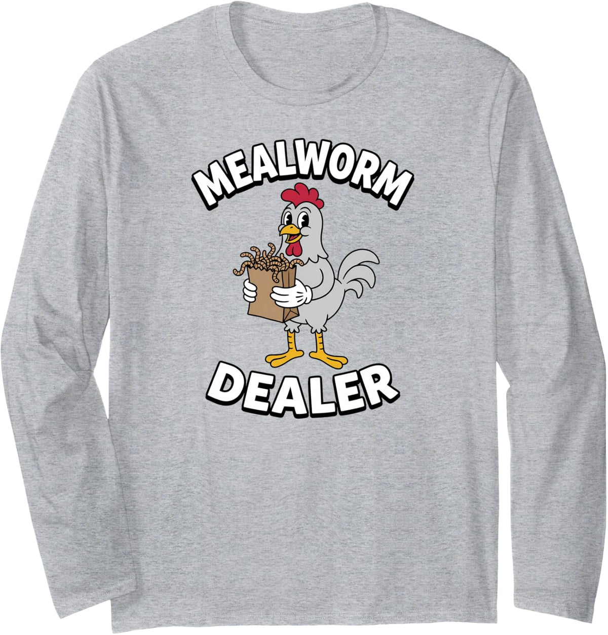 Chicken Mealworm Dealer Vintage Retro Poultry Farmer Long Sleeve T-Shirt - Adult Unisex Heather Grey