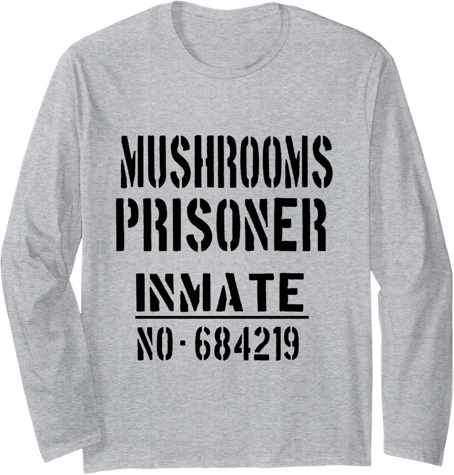 Mushrooms Prisoner/Mushroom Forager Lazy Halloween Costume Long Sleeve T-Shirt - Adult Unisex Heather Grey