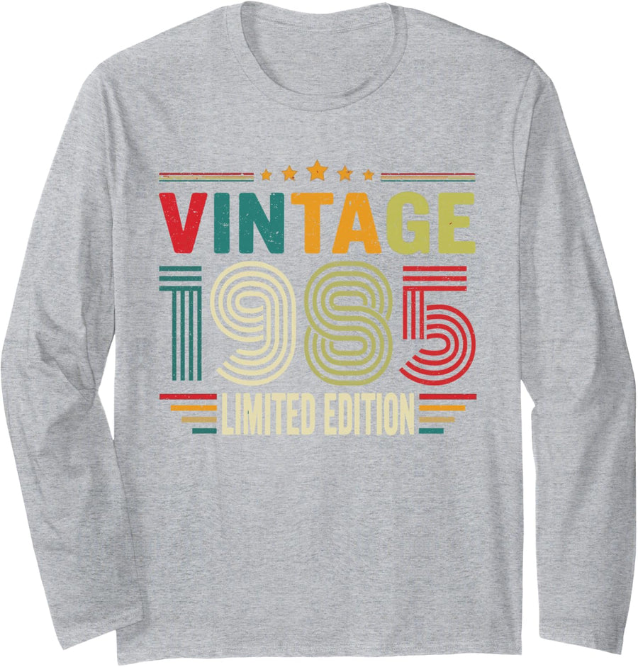 Vintage 1985 Limited Edition Classic Year Birth of Birthday Long Sleeve T-Shirt - Adult Unisex Heather Grey