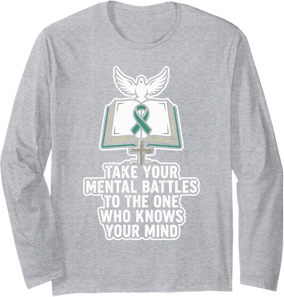Mental Health Awareness Depression Christian Jesus Christ Long Sleeve T-Shirt - Adult Unisex Heather Grey
