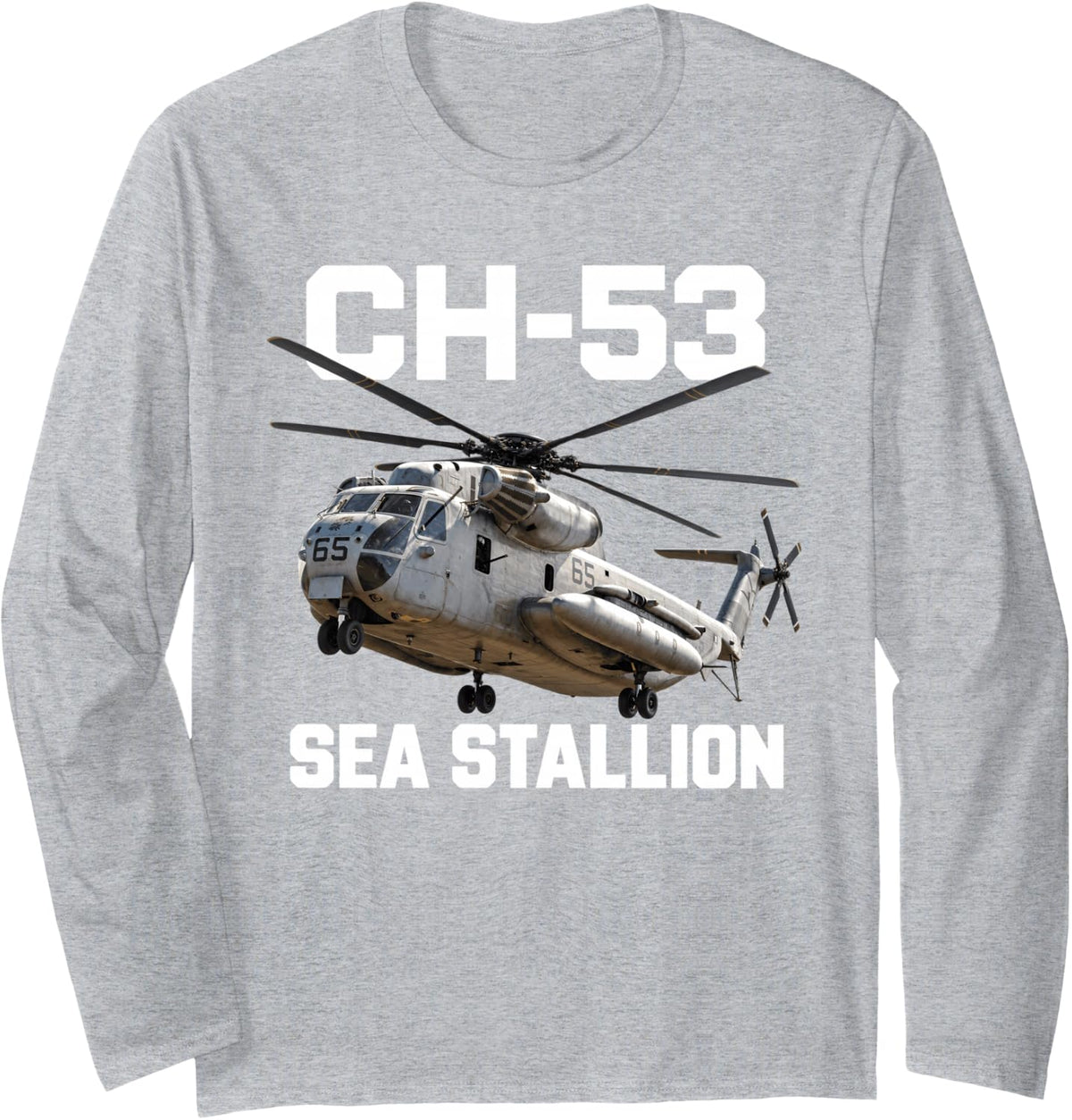 Ch-53 Sea Stallion Military Helicopter Long Sleeve T-Shirt - Adult Unisex Heather Grey