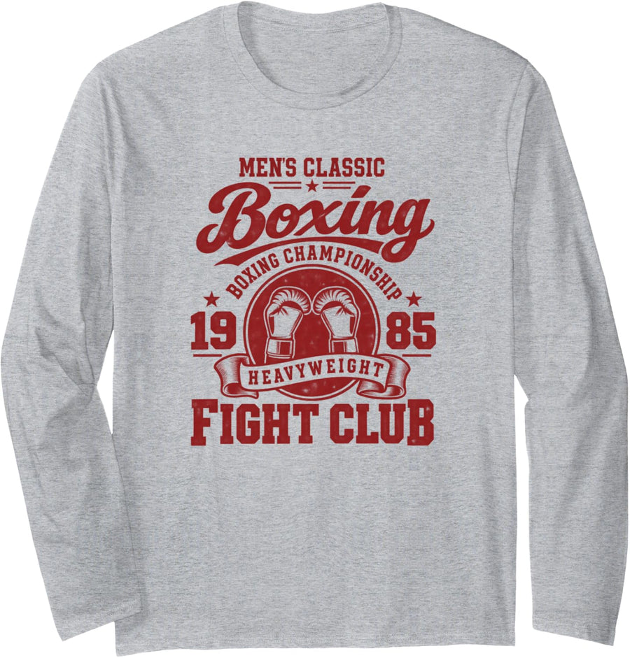 Vintage Style Classic Boxing 1985 Long Sleeve T-Shirt - Adult Unisex Heather Grey