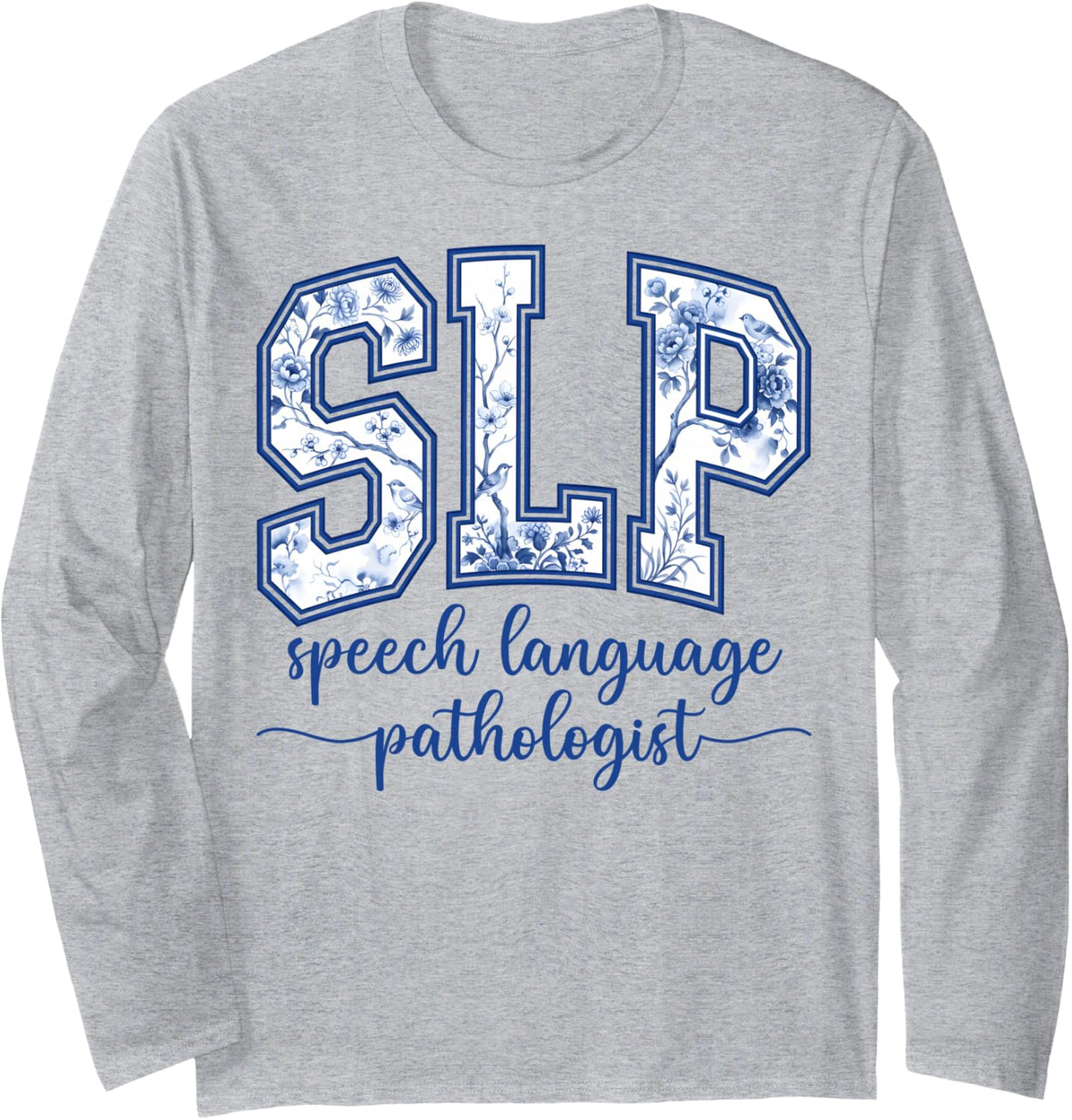 Speech Therapy Retro Flower Speech Language Pathologist SLP Long Sleeve T-Shirt - Adult Unisex Heather Grey