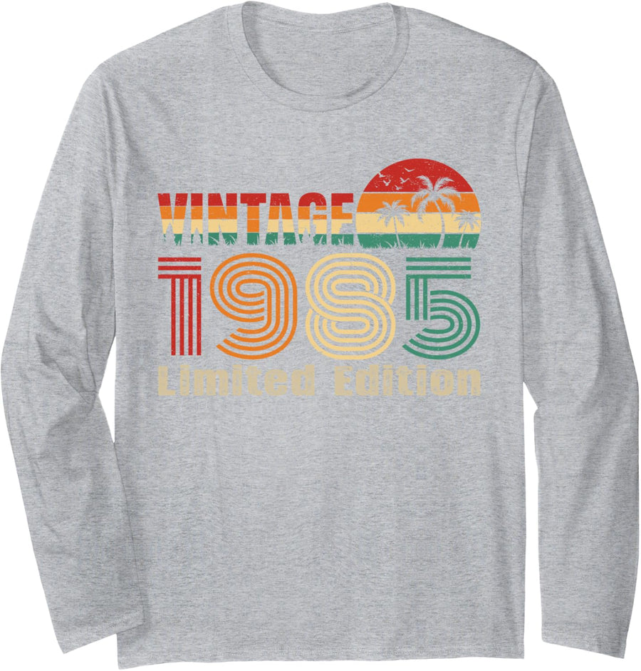 Vintage 1985 Limited Edition Classic Birthday Year Vintage Long Sleeve T-Shirt - Adult Unisex Heather Grey