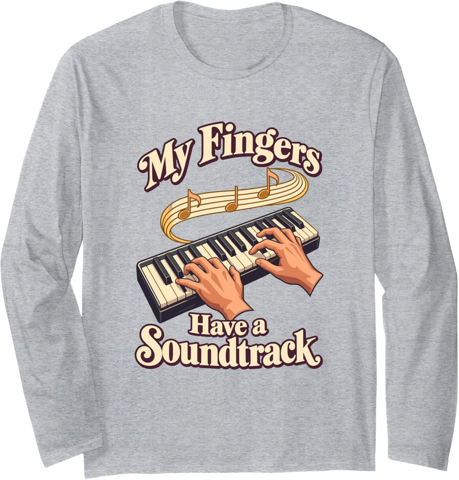 My Fingers Have a Soundtrack Retro Piano Long Sleeve T-Shirt - Adult Unisex Heather Grey
