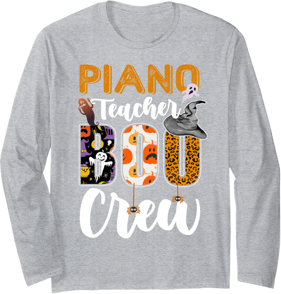 Piano Teacher Boo Crew Halloween Costume Matching Long Sleeve T-Shirt - Adult Unisex Heather Grey