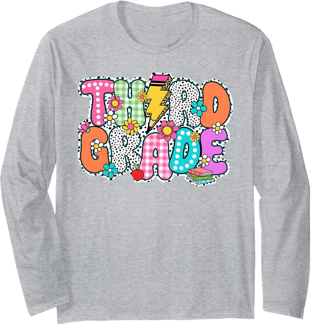 Third Grade 3rd Dream Team Back to School Dalmatian Dots Long Sleeve T-Shirt - Adult Unisex Heather Grey