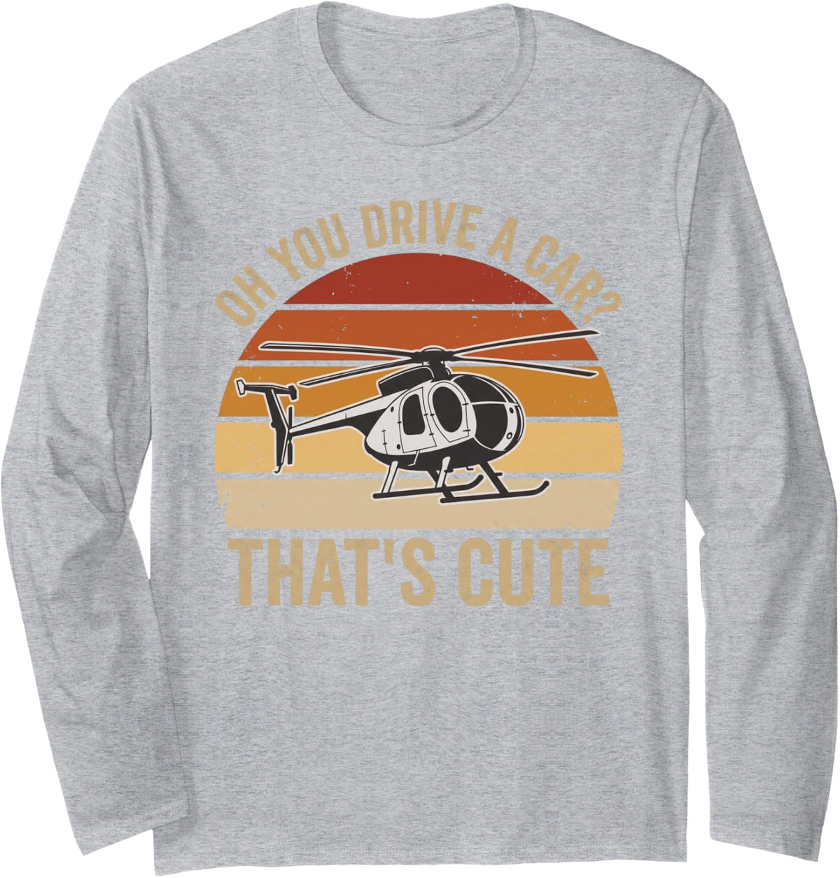 Funny Helicopter Pilot Rotorcraft Aviation Whirlybird Humor Long Sleeve T-Shirt - Adult Unisex Heather Grey