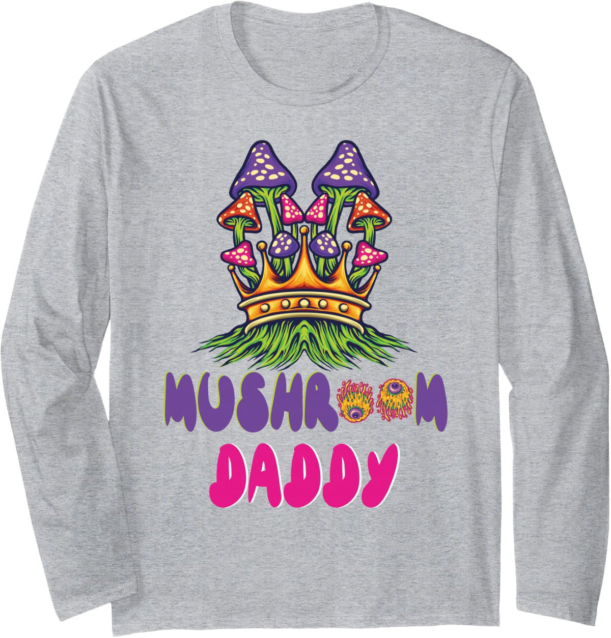 Retro Mushroom Daddy Long Sleeve T-Shirt - Adult Unisex Heather Grey
