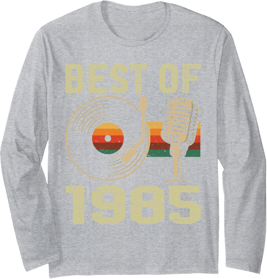 Best of 1985 Classic Year Retro Birth of Birthday Vintage Long Sleeve T-Shirt - Adult Unisex Heather Grey