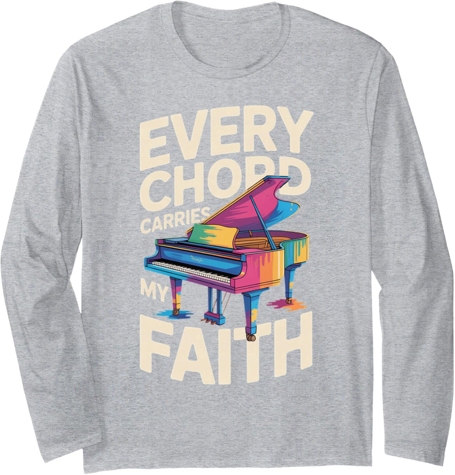 Christian Piano Player Jesus Christ Keyboard Pianist Long Sleeve T-Shirt - Adult Unisex Heather Grey