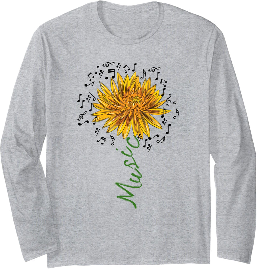 Treble Clef Flower Music Notes Treble Clef Musicians Long Sleeve T-Shirt - Adult Unisex Heather Grey